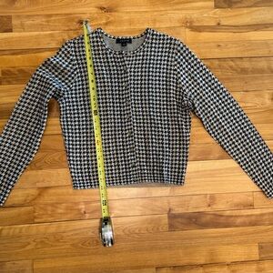 Any Taylor Sparkly Houndstooth Knit Cardigan Sweater - Black, Gold & White